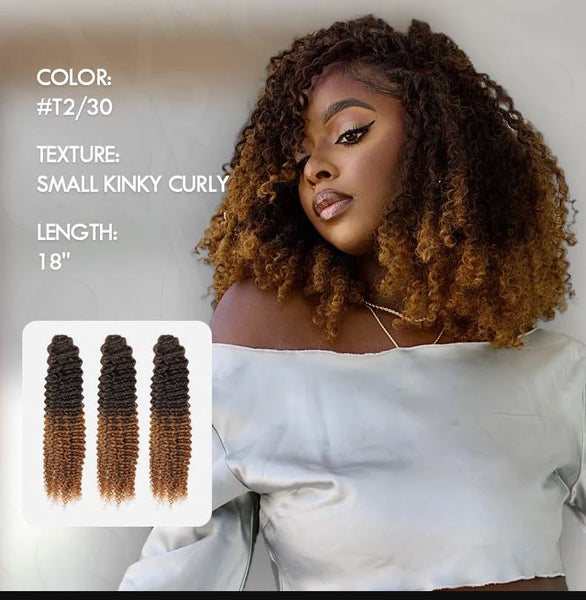 SMALL Kinky Curly T2/30 - Feather Crochet Braid Human Hair Extension